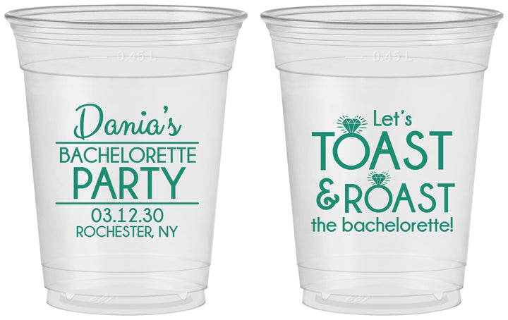Custom Bachelorette 16 oz Soft Sided Clear Cups - Toast And Roast | 60153