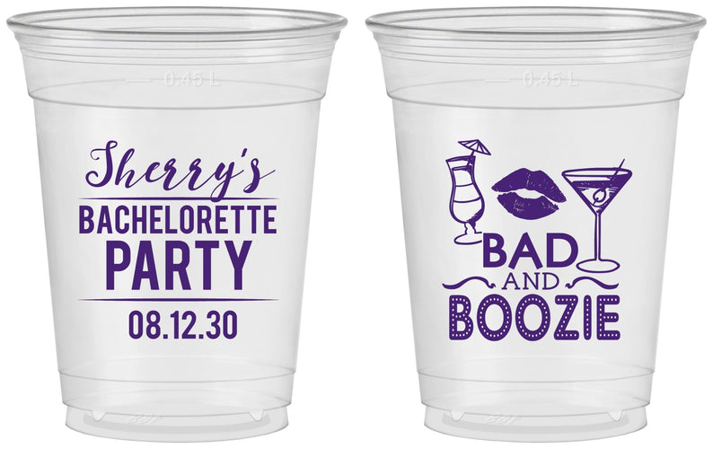 Custom Bachelorette 16 oz Soft Sided Clear Cups - Bad And Boozie | 60156