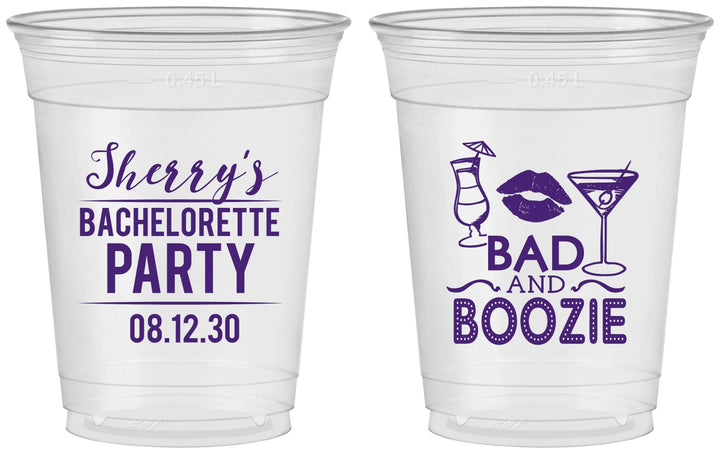 Custom Bachelorette 16 oz Soft Sided Clear Cups - Bad And Boozie | 60156
