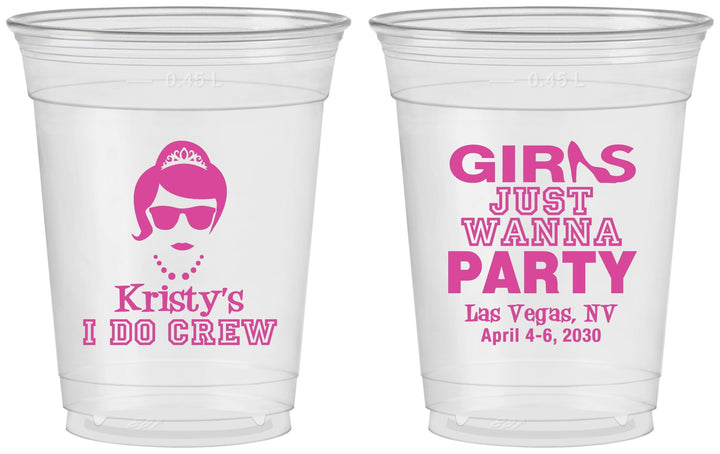 Custom Bachelorette 16 oz Soft Sided Clear Cups - Girls Just Wanna Party | 60158