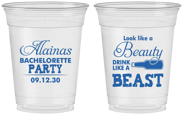 Custom Bachelorette 16 oz Soft Sided Clear Cups - Beauty Beast | 60161