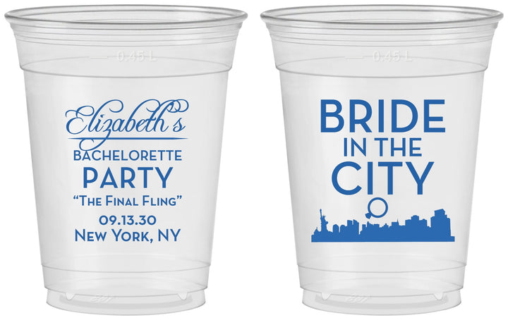 Custom Bachelorette 16 oz Soft Sided Clear Cups - New York | 60162