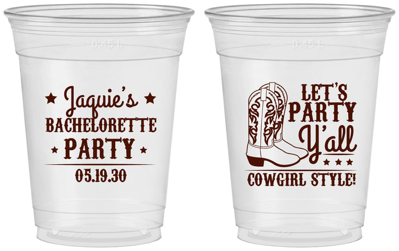 Custom Bachelorette 16 oz Soft Sided Clear Cups - Cowgirl Boots | 60163