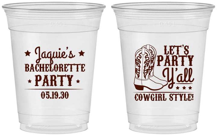 Custom Bachelorette 16 oz Soft Sided Clear Cups - Cowgirl Boots | 60163