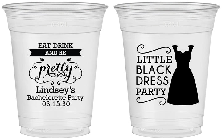 Custom Bachelorette 16 oz Soft Sided Clear Cups - Little Black Dress | 60164