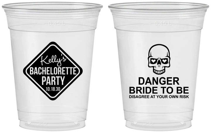 Custom Bachelorette 16 oz Soft Sided Clear Cups - Danger Bride To Be | 60165