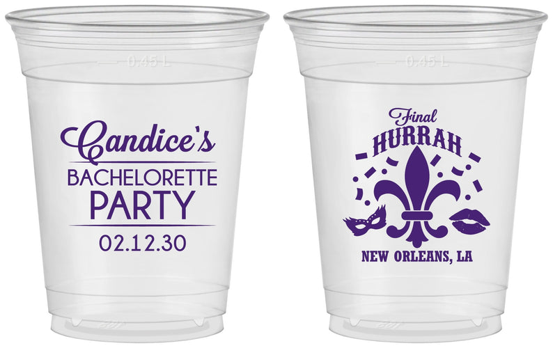 Custom Bachelorette 16 oz Soft Sided Clear Cups - New Orleans | 60166