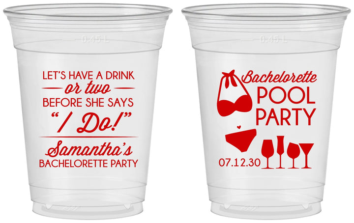 Custom Bachelorette 16 oz Soft Sided Clear Cups - Pool Party | 60167