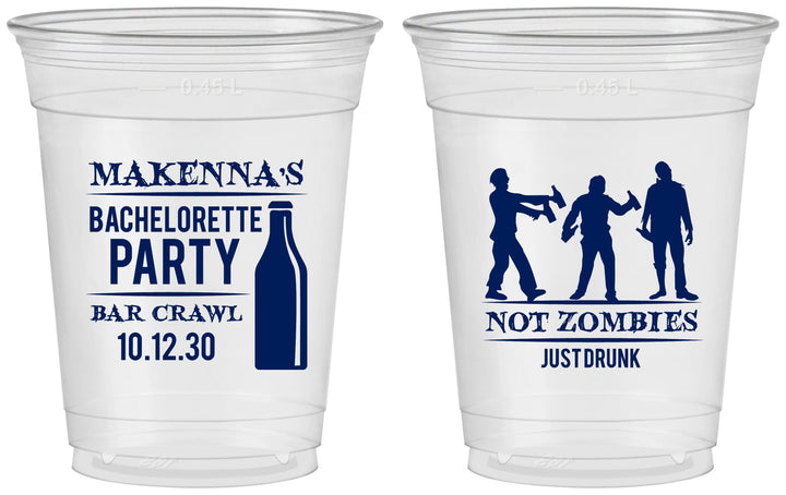 Custom Bachelorette 16 oz Soft Sided Clear Cups - Zombie | 60173