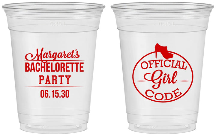 Custom Bachelorette 16 oz Soft Sided Clear Cups - Official Girl Code | 60176