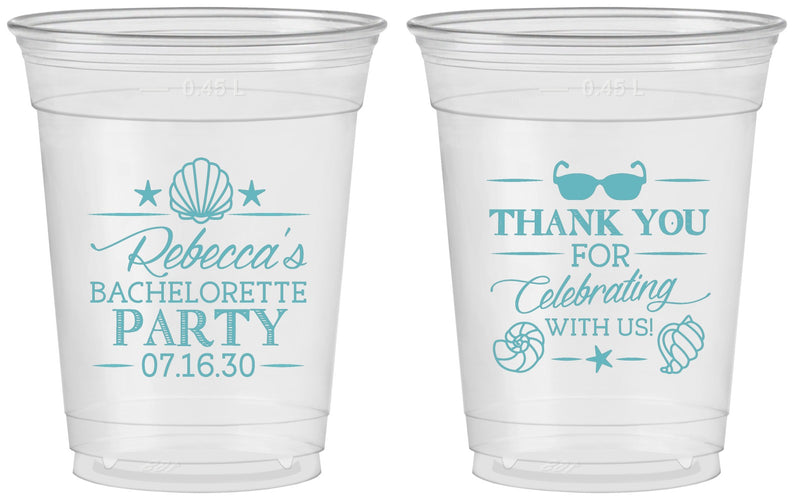 Custom Bachelorette 16 oz Soft Sided Clear Cups - Beach | 60177