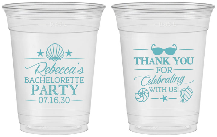 Custom Bachelorette 16 oz Soft Sided Clear Cups - Beach | 60177