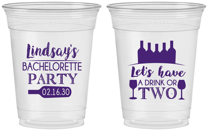 Custom Bachelorette 16 oz Soft Sided Clear Cups - Wine Drink Or Two | 60178
