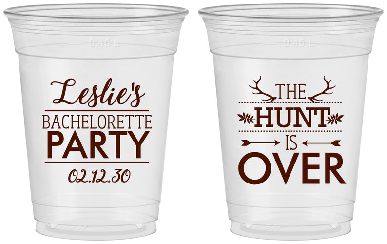 Custom Bachelorette 16 oz Soft Sided Clear Cups - The Hunt Is Over | 60184