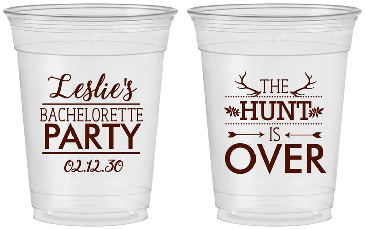 Custom Bachelorette 16 oz Soft Sided Clear Cups - The Hunt Is Over | 60184