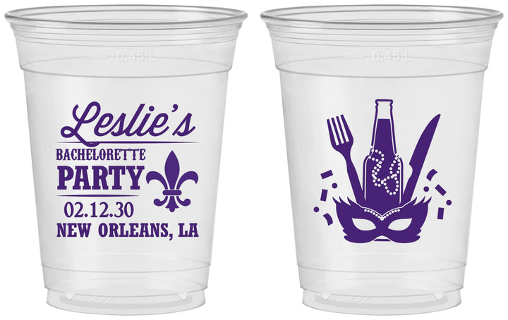 Custom Bachelorette 16 oz Soft Sided Clear Cups - Mardi Gras | 60185