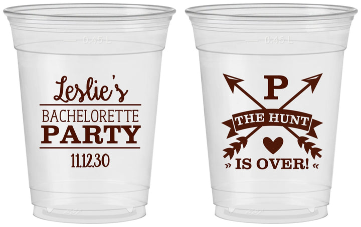 Custom Bachelorette 16 oz Soft Sided Clear Cups - The Hunt Is Over | 60186