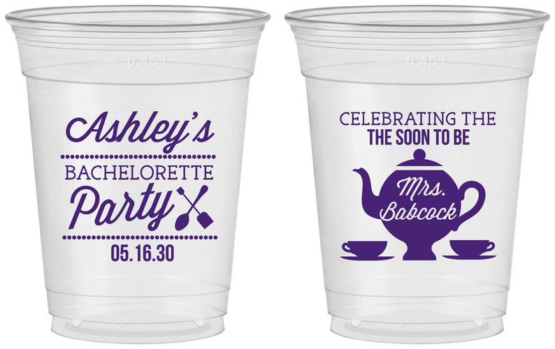 Custom Bachelorette 16 oz Soft Sided Clear Cups - Teapot | 60189