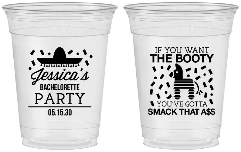 Custom Bachelorette 16 oz Soft Sided Clear Cups - Smack That Ass | 60192