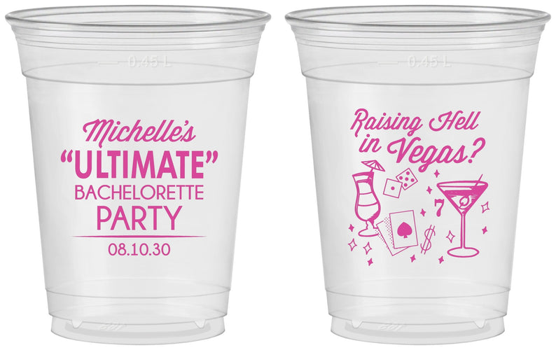 Custom Bachelorette 16 oz Soft Sided Clear Cups - Raising Hell In Vegas | 60196