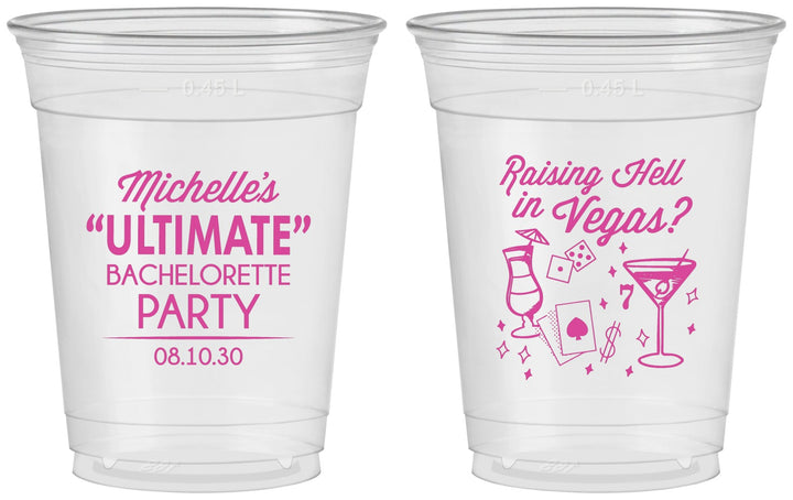 Custom Bachelorette 16 oz Soft Sided Clear Cups - Raising Hell In Vegas | 60196