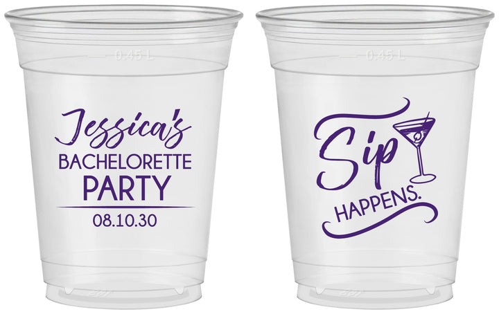 Custom Bachelorette 16 oz Soft Sided Clear Cups - Sip Happens | 60197