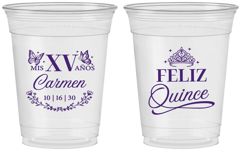 Custom Quinceanera 16 oz Soft Sided Clear Cups - Mis Quince Anos | 70000