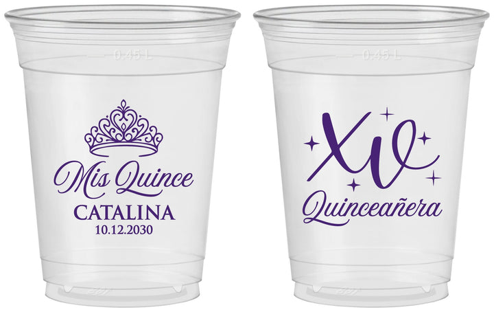Custom Quinceanera 16 oz Soft Sided Clear Cups - Mis Quince Anos | 70002