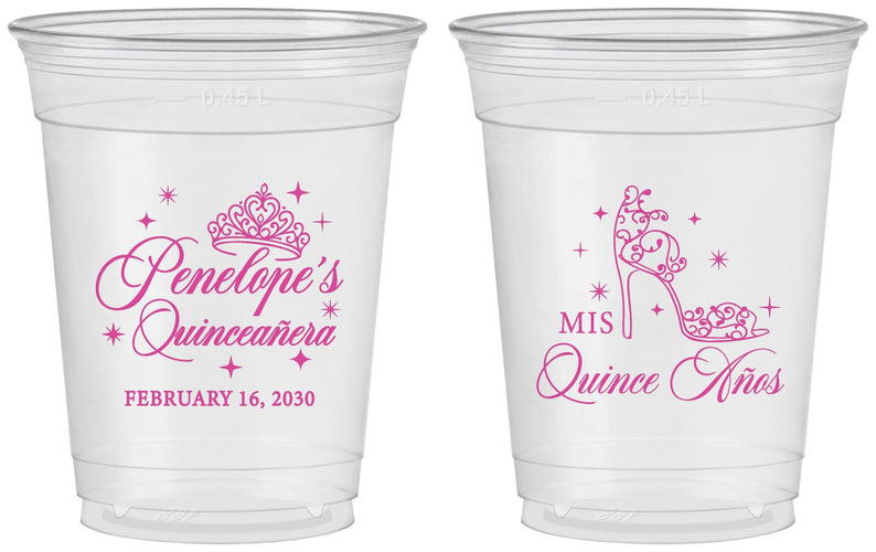 Custom Quinceanera 16 oz Soft Sided Clear Cups - Mis Quince Anos | 70004
