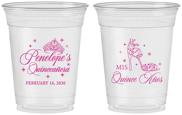 Custom Quinceanera 16 oz Soft Sided Clear Cups - Mis Quince Anos | 70004