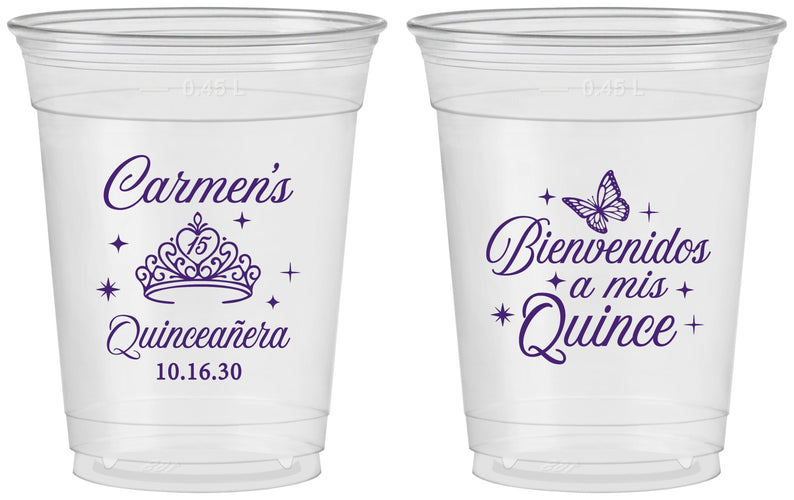 Custom Quinceanera 16 oz Soft Sided Clear Cups - Bienvenidos A Mis Quince | 70005