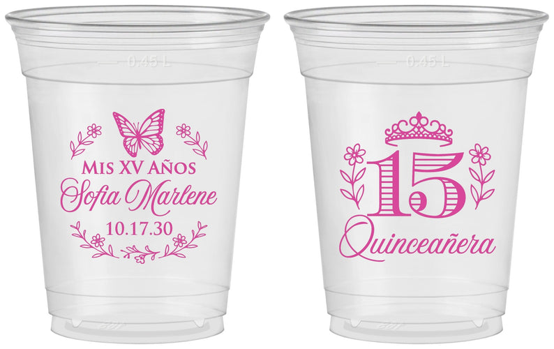 Custom Quinceanera 16 oz Soft Sided Clear Cups - Mis Quince Anos | 70007