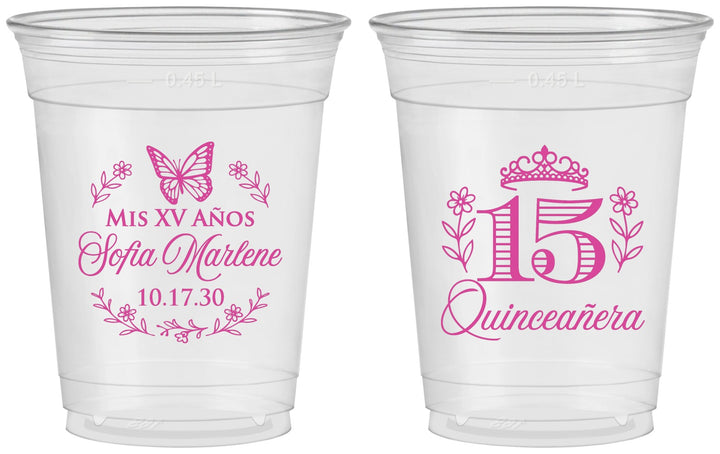 Custom Quinceanera 16 oz Soft Sided Clear Cups - Mis Quince Anos | 70007