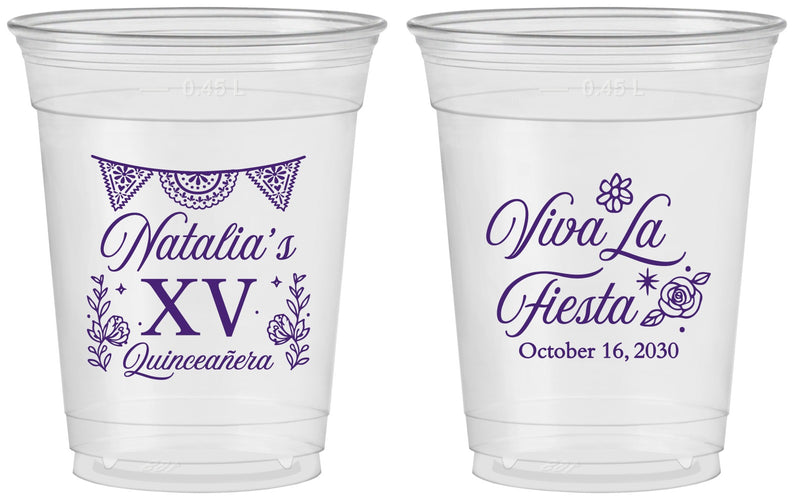 Custom Quinceanera 16 oz Soft Sided Clear Cups - Viva La Fiesta Quince | 70008