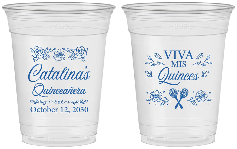 Custom Quinceanera 16 oz Soft Sided Clear Cups - Viva Mis Quinces | 70009
