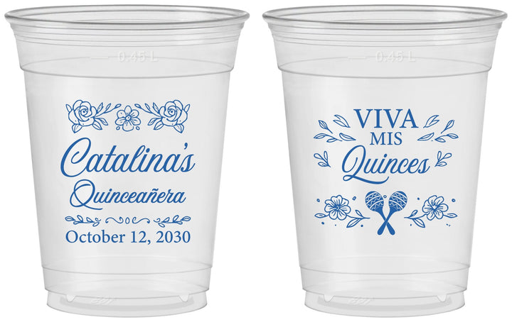 Custom Quinceanera 16 oz Soft Sided Clear Cups - Viva Mis Quinces | 70009