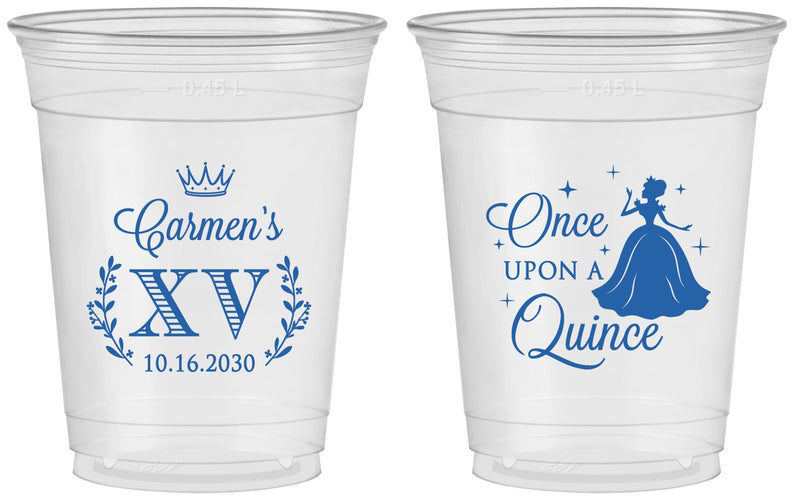 Custom Quinceanera 16 oz Soft Sided Clear Cups - Once Upon A Quince | 70011
