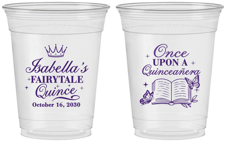 Custom Quinceanera 16 oz Soft Sided Clear Cups - Once Upon A Quince | 70013