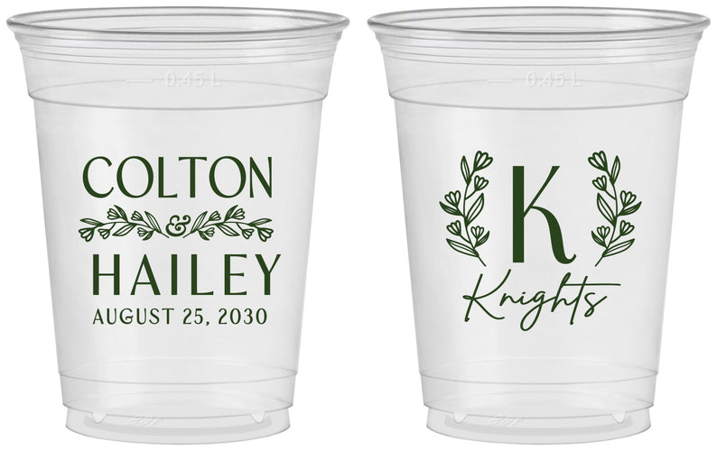 Custom Wedding 16 oz Soft Sided Clear Cups - Monogram | 800