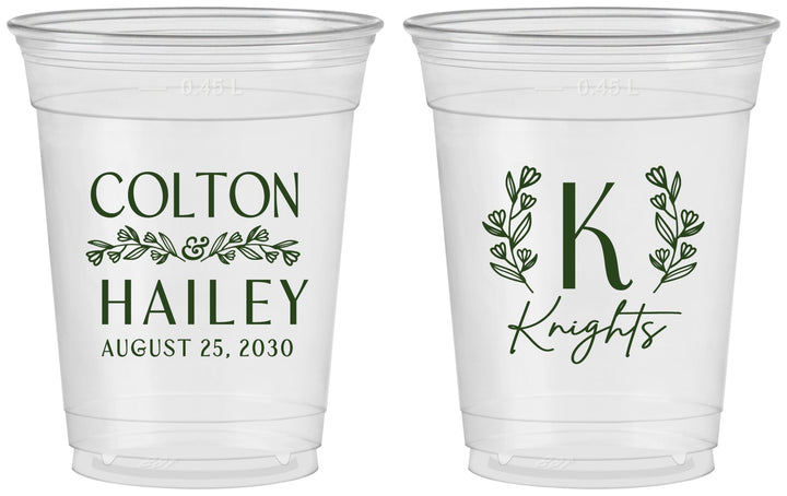 Custom Wedding 16 oz Soft Sided Clear Cups - Monogram | 800