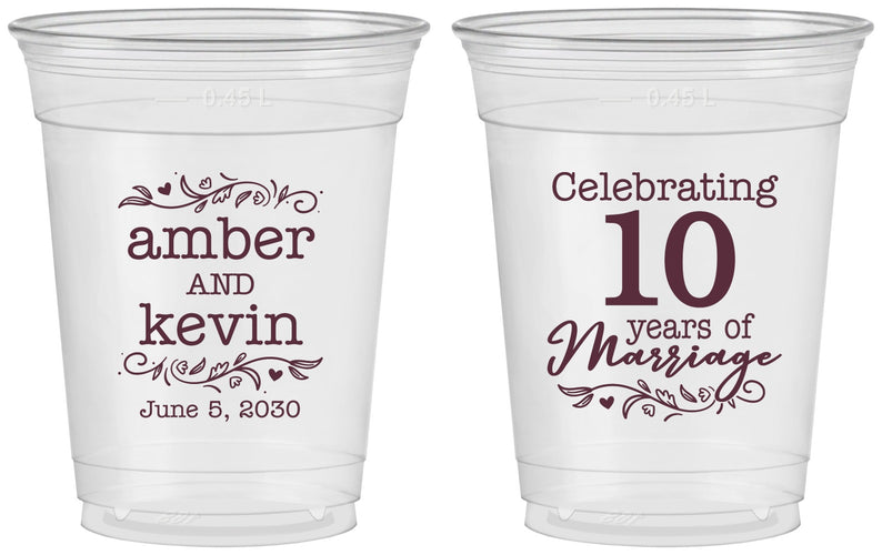 Custom Anniversary 16 oz Soft Sided Clear Cups - 10 Years Of Marriage | 80000
