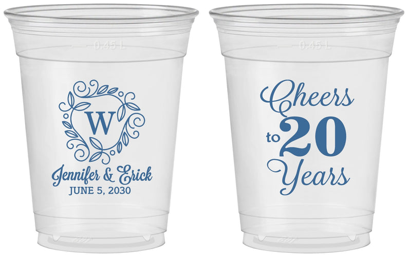 Custom Anniversary 16 oz Soft Sided Clear Cups - Cheers To 20 Years | 80001