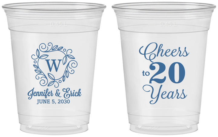Custom Anniversary 16 oz Soft Sided Clear Cups - Cheers To 20 Years | 80001