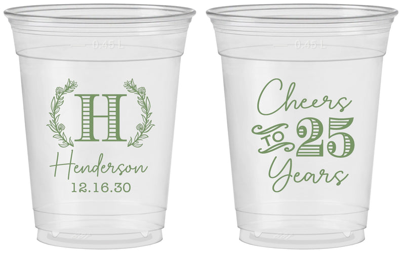 Custom Anniversary 16 oz Soft Sided Clear Cups - Cheers To 25 Years | 80002
