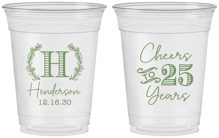 Custom Anniversary 16 oz Soft Sided Clear Cups - Cheers To 25 Years | 80002