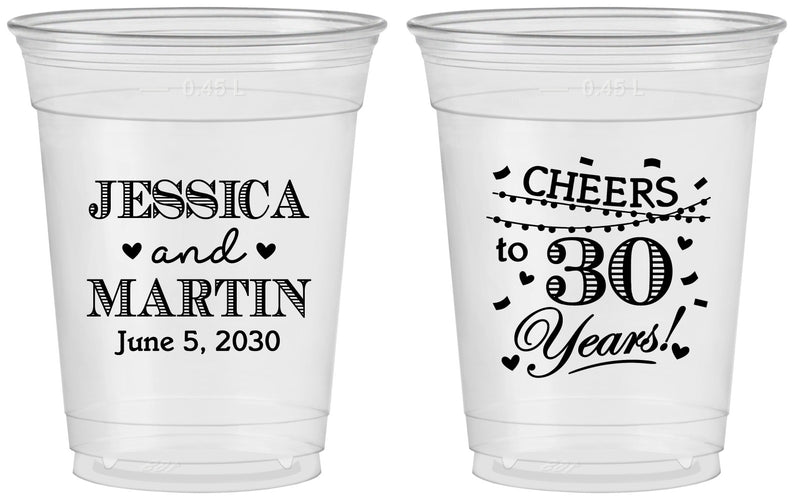 Custom Anniversary 16 oz Soft Sided Clear Cups - Cheers To 30 Years | 80003
