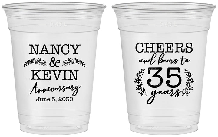 Custom Anniversary 16 oz Soft Sided Clear Cups - Cheers To 35 Years | 80004