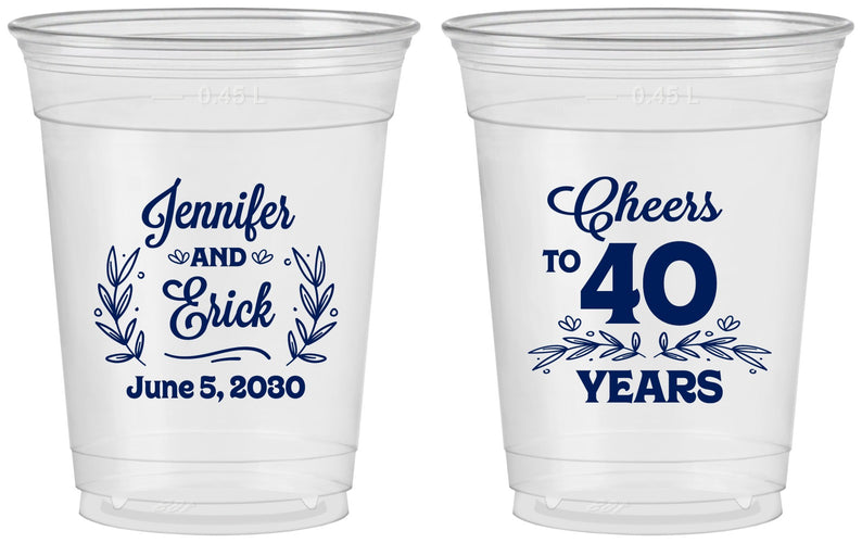 Custom Anniversary 16 oz Soft Sided Clear Cups - Cheers To 40 Years | 80005