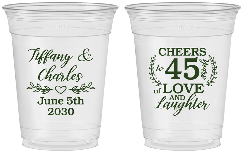 Custom Anniversary 16 oz Soft Sided Clear Cups - Cheers To 45 Years | 80006