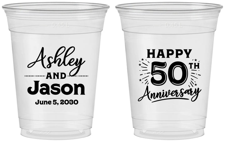 Custom Anniversary 16 oz Soft Sided Clear Cups - 50th Wedding | 80007
